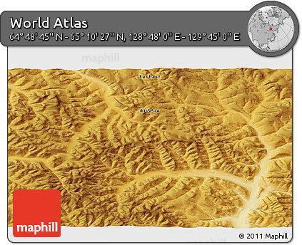 Physical 3D Map of the Area around 64° 59' 36" N, 129° 16' 30" E