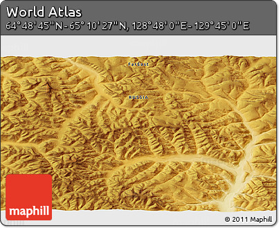 Physical 3D Map of the Area around 64° 59' 36" N, 129° 16' 30" E