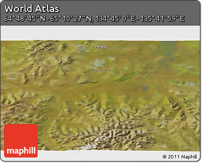 Satellite 3D Map of the Area around 64° 59' 36" N, 135° 13' 29" E
