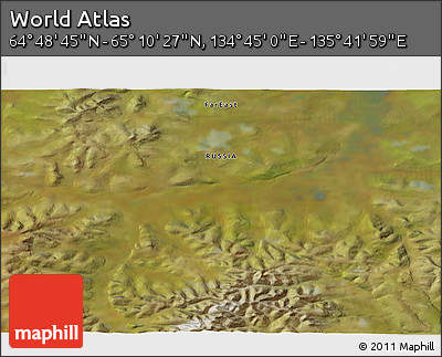Satellite 3D Map of the Area around 64° 59' 36" N, 135° 13' 29" E
