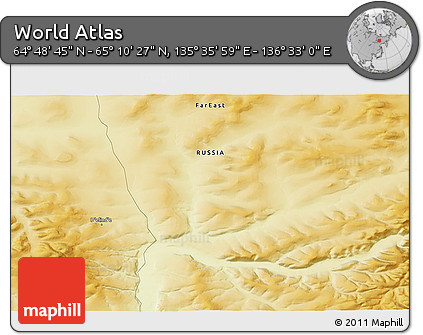 Physical 3D Map of the Area around 64° 59' 36" N, 136° 4' 29" E