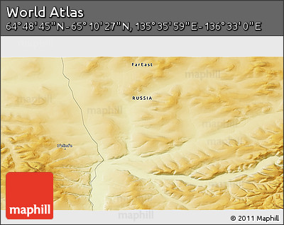 Physical 3D Map of the Area around 64° 59' 36" N, 136° 4' 29" E