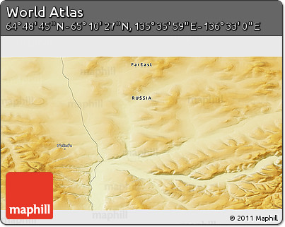 Physical 3D Map of the Area around 64° 59' 36" N, 136° 4' 29" E