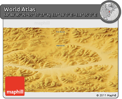 Physical 3D Map of the Area around 64° 59' 36" N, 137° 46' 30" E