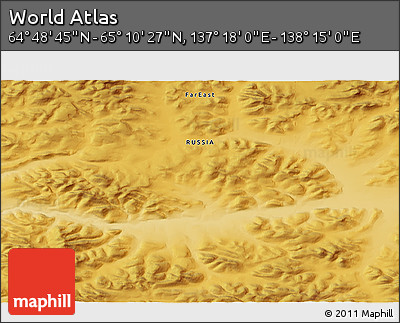 Physical 3D Map of the Area around 64° 59' 36" N, 137° 46' 30" E