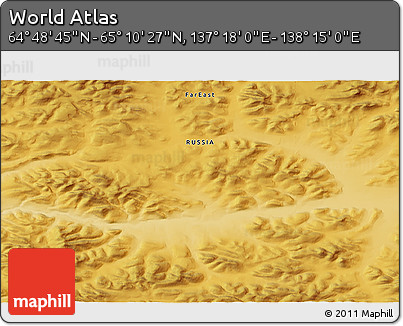 Physical 3D Map of the Area around 64° 59' 36" N, 137° 46' 30" E