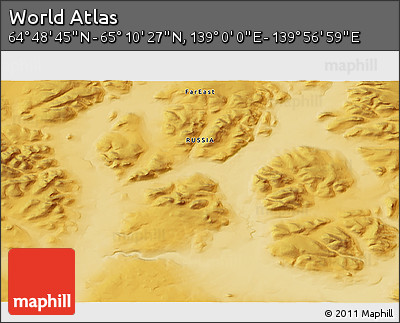 Physical 3D Map of the Area around 64° 59' 36" N, 139° 28' 29" E