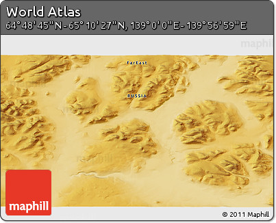 Physical 3D Map of the Area around 64° 59' 36" N, 139° 28' 29" E