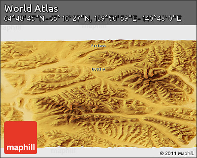 Physical 3D Map of the Area around 64° 59' 36" N, 140° 19' 29" E