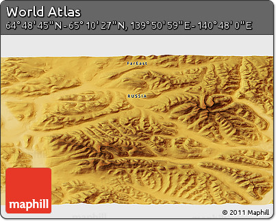Physical 3D Map of the Area around 64° 59' 36" N, 140° 19' 29" E