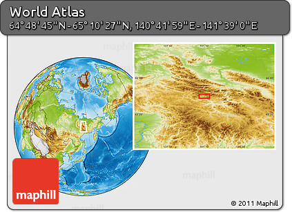 Physical Location Map of the Area around 64° 59' 36" N, 141° 10' 30" E