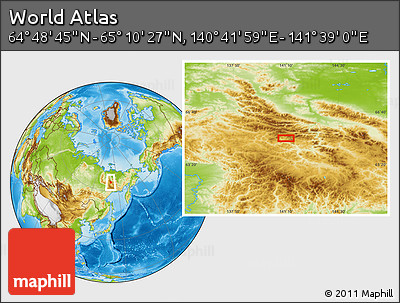 Physical Location Map of the Area around 64° 59' 36" N, 141° 10' 30" E