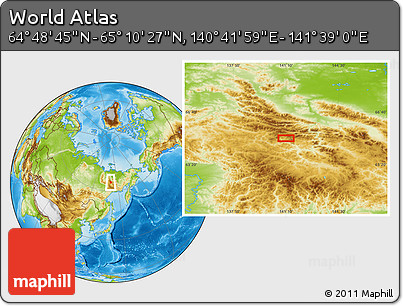 Physical Location Map of the Area around 64° 59' 36" N, 141° 10' 30" E