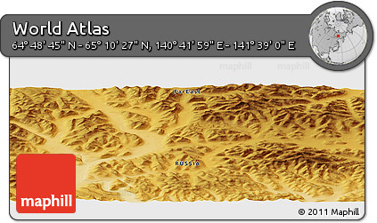 Physical Panoramic Map of the Area around 64° 59' 36" N, 141° 10' 30" E