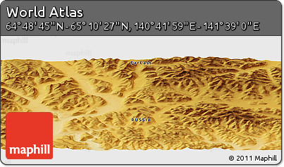 Physical Panoramic Map of the Area around 64° 59' 36" N, 141° 10' 30" E