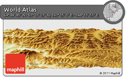 Physical Panoramic Map of the Area around 64° 59' 36" N, 143° 43' 29" E