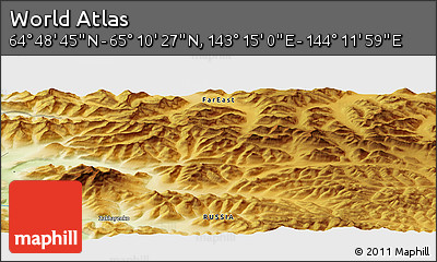 Physical Panoramic Map of the Area around 64° 59' 36" N, 143° 43' 29" E