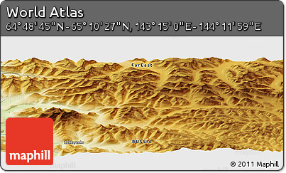 Physical Panoramic Map of the Area around 64° 59' 36" N, 143° 43' 29" E