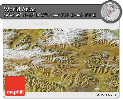 Satellite 3D Map of the Area around 64° 59' 36" N, 144° 34' 29" E