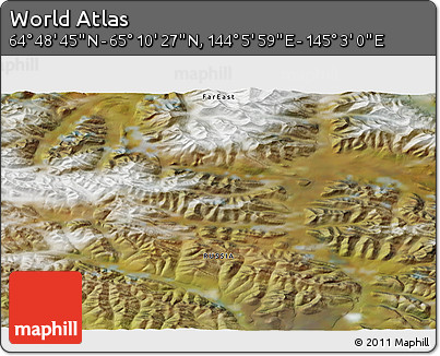 Satellite 3D Map of the Area around 64° 59' 36" N, 144° 34' 29" E