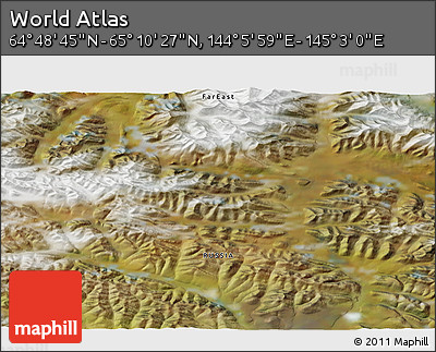 Satellite 3D Map of the Area around 64° 59' 36" N, 144° 34' 29" E