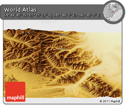 Physical 3D Map of the Area around 64° 59' 36" N, 146° 16' 30" E