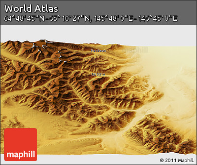 Physical 3D Map of the Area around 64° 59' 36" N, 146° 16' 30" E