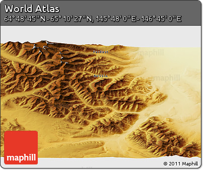 Physical 3D Map of the Area around 64° 59' 36" N, 146° 16' 30" E