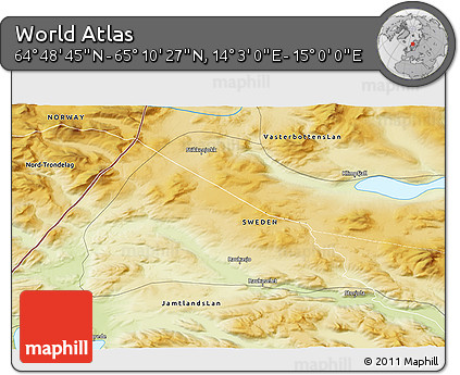 Physical 3D Map of the Area around 64° 59' 36" N, 14° 31' 30" E