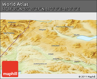 Physical 3D Map of the Area around 64° 59' 36" N, 14° 31' 30" E