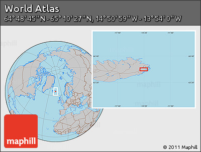 Gray Location Map of the Area around 64° 59' 36" N, 14° 22' 30" W