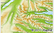 Physical Map of the area around 64° 59' 36" N, 14° 22' 30" W