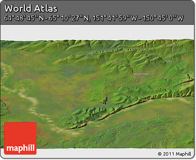 Satellite 3D Map of the Area around 64° 59' 36" N, 151° 13' 29" W