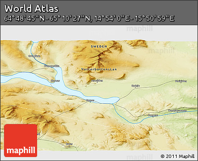 Physical 3D Map of the Area around 64° 59' 36" N, 15° 22' 30" E