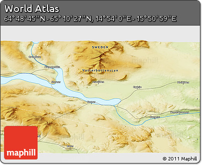 Physical 3D Map of the Area around 64° 59' 36" N, 15° 22' 30" E