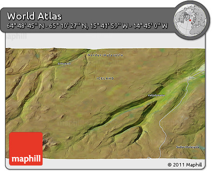Satellite 3D Map of the Area around 64° 59' 36" N, 15° 13' 29" W