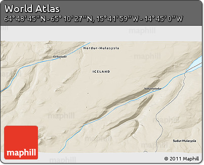 Shaded Relief 3D Map of the Area around 64° 59' 36" N, 15° 13' 29" W