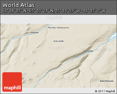 Shaded Relief 3D Map of the Area around 64° 59' 36" N, 15° 13' 29" W