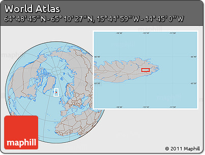 Gray Location Map of the Area around 64° 59' 36" N, 15° 13' 29" W