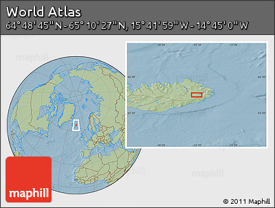 Savanna Style Location Map of the Area around 64° 59' 36" N, 15° 13' 29" W, hill shading