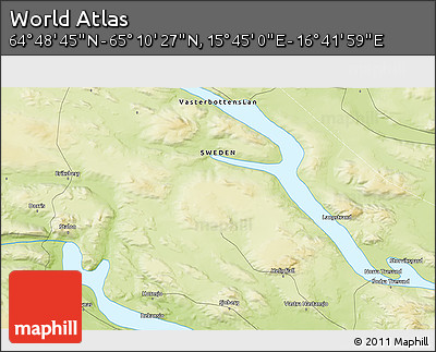 Physical 3D Map of the Area around 64° 59' 36" N, 16° 13' 30" E