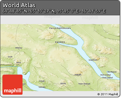 Physical 3D Map of the Area around 64° 59' 36" N, 16° 13' 30" E