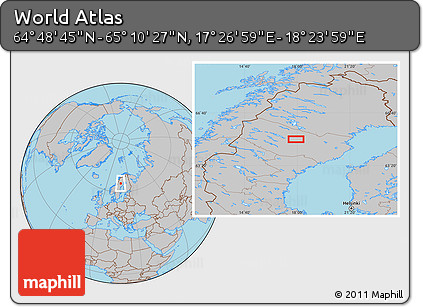 Gray Location Map of the Area around 64° 59' 36" N, 17° 55' 29" E