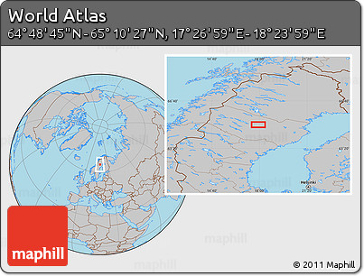 Gray Location Map of the Area around 64° 59' 36" N, 17° 55' 29" E