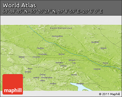 Physical 3D Map of the Area around 64° 59' 36" N, 19° 37' 30" E
