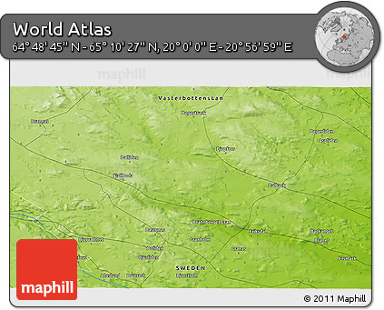 Physical 3D Map of the Area around 64° 59' 36" N, 20° 28' 30" E