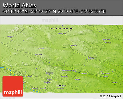 Physical 3D Map of the Area around 64° 59' 36" N, 20° 28' 30" E