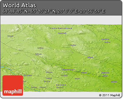 Physical 3D Map of the Area around 64° 59' 36" N, 20° 28' 30" E