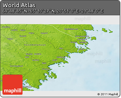Physical 3D Map of the Area around 64° 59' 36" N, 21° 19' 30" E
