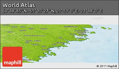Physical Panoramic Map of the Area around 64° 59' 36" N, 21° 19' 30" E